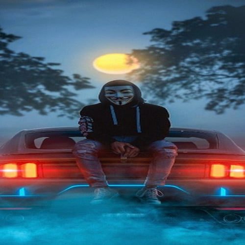 mask guy on a car