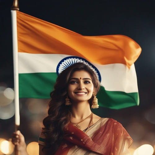 girl with indian flag in hand